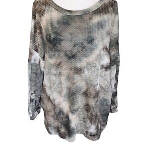 Peach Perfect 3/4 Sleeve Tie Dye Waffle Top‎ Size Large